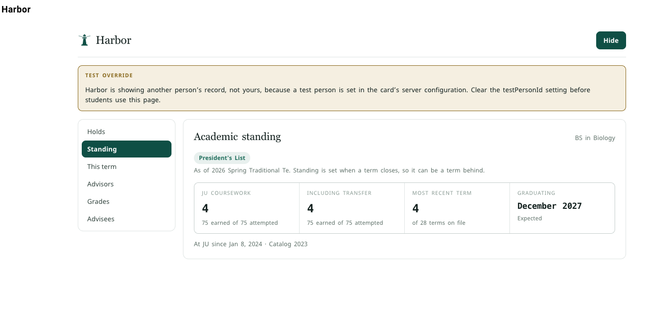 Harbor Student Web App